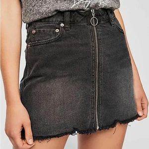 Free People Zip It Up Denim Mini Skirt Black